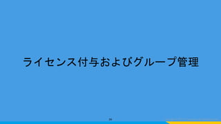 ライセンス付与およびグループ管理
34
 
