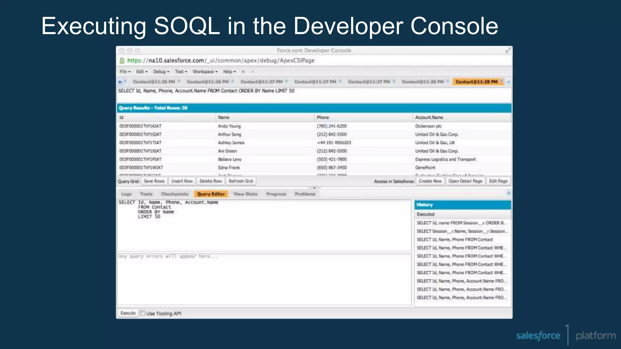 Executing SOQL in the Developer Console
 