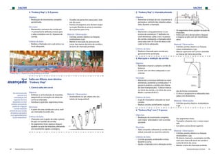 SALTAR SALTAR
84 85FEDERAÇÃO PORTUGUESA DE ATLETISMO FEDERAÇÃO PORTUGUESA DE ATLETISMO
4.“Fosbury flop”c/ 5-8 passos
Objetivo:
›› Realização do movimento completo
aproximado.
Descrição:
›› Mantendo a estrutura de corrida em
“J”previamente definida, evoluir para
o salto completo com 5 a 8 passos de
corrida.
Critérios de êxito:
›› Realiza a chamada com o pé certo e no
local adequado.
›› O joelho da perna livre atua para o inte-
rior da curva.
›› Forma um pequeno arco dorsal e esqui-
va os pés fletindo as ancas e estenden-
do as pernas para cima.
Material / Observações:
›› Colchão; postes; elástico ou fasquia;
sinalizadores e giz;
›› Manter a marcação do percurso em
curva, das marcas de início de corrida e
da zona de chamada proibida.
Nível
avançado
Salto em Altura, com técnica
“Fosbury Flop”
1. Corre e salta em curva
Objetivo:
›› Enfatizar a verticalização da impulsão,
adquirindo as sensações do efeito da
curva na chamada.
›› Acentuar a ação dos segmentos livres.
Descrição:
›› A partir de uma corrida em curva, reali-
zar chamadas tocando alto.
Critérios de êxito:
›› Chamada com o apoio de toda a planta
do pé e no sentido da corrida.
›› Os segmentos livres (perna e braços)
ajudam na ação de impulsão, efetuando
um movimento rápido e enérgico.
Material / Observações:
›› Sinalizadores ou giz; objeto alto (ex.:
tabela de basquetebol).
No nível avançado
procura-se a
consolidação dos
aspectos técnicos
abordados no nível
anterior, procurando
potenciar a ligação
corrida-impulsão
através de uma corrida
de balanço ajustada e
a um aproveitamento
acções propulsivas.
“Fosbury Flop”c/ 5-8 passos de corrida de balanço (4 em curva)
3. Marcação e medição da corrida
Objetivo:
›› Aprender a marcar a própria corrida de
balanço;
›› Correr com um ritmo adequado e con-
sistente.
Descrição:
›› Mantendo a estrutura definida no nível
elementar, aumentar a corrida para 7-9
passos e praticar a corrida com chama-
da (sem transposição); - Colocar marcas
no início da corrida e no início da curva.
Medir a corrida (A+B+C).
Critérios de êxito:
›› O pé de chamada é colocado no local
correto.
›› Realiza corridas semelhantes e ajusta-
4.“Fosbury flop”com 7-9 passos
Objectivo:
›› Realização do movimento completo,
com maior velocidade e com a corrida
ajustada.
Descrição:
›› Salto completo utilizando a corrida indi-
vidual, marcada no exercício anterior.
Critérios de êxito:
›› Corrida ajustada, acelerando o ritmo
durante a curva.
›› Ajuda a chamada com a elevação activa
2.“Fosbury flop”c/ chamada elevada
Objetivo:
›› Aumentar o tempo de voo e aumentar a
perceção e controlo das rotações adqui-
ridas durante a chamada.
Descrição:
›› Mantendo o enquadramento e a es-
trutura de corrida em“J”definidos no
nível elementar, saltar, com 5-6 passos
de corrida, realizando a chamada sobre
uma caixa com 10-15cm de altura colo-
cada no local adequado.
Critérios de êxito:
›› Realiza a chamada após corrida pro-
gressivamente acelerada;
›› Os segmentos livres ajudam na ação de
impulsão;
›› Forma um arco dorsal sobre a fasquia
e esquiva os pés com um movimento
ativo.
Material / Observações:
›› Colchão; postes; elástico ou fasquia;
caixa; sinalizadores e giz.
›› Marcar o percurso em curva e assinalar
as marcas de início da corrida.
das de forma consistente.
›› O ritmo é progressivo e adequado para
saltar com dinamismo.
Material / Observações:
›› Colchão; postes; elástico; sinalizadores
e giz.
dos segmentos livres.
›› Transpõe a fasquia com o corpo arque-
ado
›› Cai sobre a zona dorsal superior.
Material / Observações:
›› Colchão; postes; elástico ou fasquia;
sinalizadores e giz.
›› Os alunos marcam a sua própria corrida,
com uma marca de início de corrida e
outra de início da curva.
›› Manter a zona de chamada proibida.
 