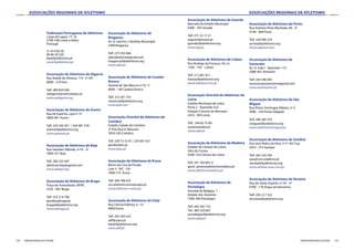 124 125FEDERAÇÃO PORTUGUESA DE ATLETISMO FEDERAÇÃO PORTUGUESA DE ATLETISMO
ASSOCIAÇÕES REGIONAIS DE ATLETISMOASSOCIAÇÕES REGIONAIS DE ATLETISMO
Federação Portuguesa de Atletismo
Largo da Lagoa, 15 - B
2799-538 Linda-a-Velha
Portugal
21 414 60 20    
96 86 30 220  
fpa@fpatletismo.pt
www.fpatletismo.pt
Associação de Atletismo do Algarve
Rua Ataíde de Oliveira, 119 - 5º Dtº
8000 - 218 Faro
Telf: 289 824 946      
aaalgarve@mail.telepac.pt 
www.aaalgarve.org
Associação de Atletismo de Aveiro
Rua de Espinho, Loja nº 57
3800-901 Aveiro
Telf: 234 426 501  / 234 481 378    
aveiro@fpatletismo.org
www.aaaveiro.pt
Associação de Atletismo de Beja
Rua Salvador Allende, nº10 – A
7800-331 Beja
Telf: 284 325 447
atletismo.beja@gmail.com
www.aabeja.org
Associação de Atletismo de Braga
Praça do Arsenalistas, 99/RC
4705 - 081 Braga
Telf: 253 214 780                  
geral@aabraga.pt 
braga@fpatletismo.org 
www.aabraga.pt
Associação de Atletismo de
Bragança
Av. D. Sancho I, Pavilhão Municipal
5300 Bragança
Telf: 273 333 666
aabratletismo@gmail.com
braganca@fpatletismo.org 
www.aabr.pt
Associação de Atletismo de Castelo
Branco
Quintal de São Marcos nº19, 1º 
6000 - 146 Castelo Branco
Telf: 272 341 753      
cbranco@fpatletismo.org 
www.aacb.net
Associação Distrital de Atletismo de
Coimbra
Estádio Cidade de Coimbra
3º Piso Rua D. Manuel I
3030-320 Coimbra
Telf: 239 72 10 47 / 239 091 651      
geral@adac.pt
www.adac.pt
Associação de Atletismo de Évora
Bairro da Cruz da Picada
Lote 5 - R/C - Dtº
7000-772 Évora 
Telf: 266 708 425       
ass.atletismo.evora@sapo.pt
www.atletismo-evora.pt
Associação de Atletismo do Faial
Rua Cônsul Dabney, 6 - r/c
9900 Horta
Telf: 292 293 523       
adif@sapo.pt 
faial@fpatletismo.org 
www.adif.pt
Associação de Atletismo da Guarda
Bancada do Estádio Municipal
6300 - 705 Guarda
Telf: 271 22 17 21       
aaguarda@sapo.pt
guarda@fpatletismo.org 
www.aag.pt
Associação de Atletismo de Lisboa
Rua Rodrigo da Fonseca, 56 c/v
1250 - 193    Lisboa
Telf: 213 861 811       
lisboa@fpatletismo.org
www.aalisboa.com.pt
Associação Distrital de Atletismo de
Leiria
Estádio Municipal de Leiria,
Porta 2 - Apartado 552,
Estação Correios de Marrazes
2416 - 905 Leiria
Telf:  244 82 75 80       
assleiria@adal.pt
www.adal.pt
Associação de Atletismo da Madeira
Estádio de Câmara de Lobos
Sítio do Carmo
9300-103 Câmara de Lobos
Telf: 291 764 801/2
geral_aaram@atletismomadeira.pt
www.atletismomadeira.pt
Associação de Atletismo de
Portalegre
Avenida de Badajoz, 1
Estádio dos Assentos    
7300-306 Portalegre
Telf: 245 202 133   
Tlm. 969 234 607  
portalegre@fpatletismo.org 
www.aadp.pt
Associação de Atletismo do Porto
Rua António Pinto Machado, 60 - 2º
4100 - 068 Porto
Telf: 226 090 224      
porto@fpatletismo.org 
www.aaporto.com
Associação de Atletismo de
Santarém
Av. D. João I   Apartado 119  
2080-901 Almeirim
Telf: 243 596 093      
associacaoasantarem@gmail.com 
www.aasantarem.pt
Associação de Atletismo de São
Miguel
Rua Pintor Domingos Rebelo, nº 4
9500 - 234 Ponta Delgada
Telf: 296 285 579                      
smiguel@fpatletismo.org 
www.aatletismosmiguel.pt
Associação de Atletismo de Setúbal
Rua José Pedro da Silva, nº11 R/C Esq.
2910 - 575 Setúbal 
Telf: 265 234 292              
asas@net.vodafone.pt
setubal@fpatletismo.org 
www.setubal-asas.com.pt
Associação de Atletismo da Terceira
Rua do Santo Espírito, nº 42 - 2º
9700 - 178 Angra do Heroísmo
Telf: 295 217 523          
terceira@fpatletismo.org
 