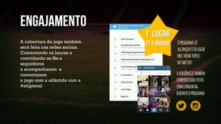 A cobertura do jogo também
será feita nas redes sociais.
Comentando os lances e
convidando os fãs e
seguidores
a acompanharem e
comentarem
o jogo com a atlântida com a
#atlgrenal
Oprogramajá
alcançou01ºlugar
nostrendtopics
dotwitter
aaudiênciatambém
compartilhoufotos
coma#hashtag
duranteoprograma
 