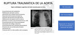 TAC Helicoidal
USG Transesofágico
Reparación 1ª, Resección
de área traumatizada y
colocación de injerto
 