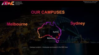 Prepared By: Ms. Sultana Khan
Business Development Director
Melbourne
Sydney
Campus Location – Campuses are located in the CBD Area
 