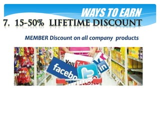 WAYS TO EARN

MEMBER Discount on all company products
 