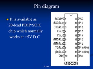 Pin diagram
 It is available as
20-lead PDIP/SOIC
chip which normally
works at +5V D.C
Dr.YNM 17
 