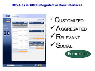 BBVA.es is 100% integrated w/ Bank interfaces
 CUSTOMIZED
AGGREGATED
RELEVANT
SOCIAL
 