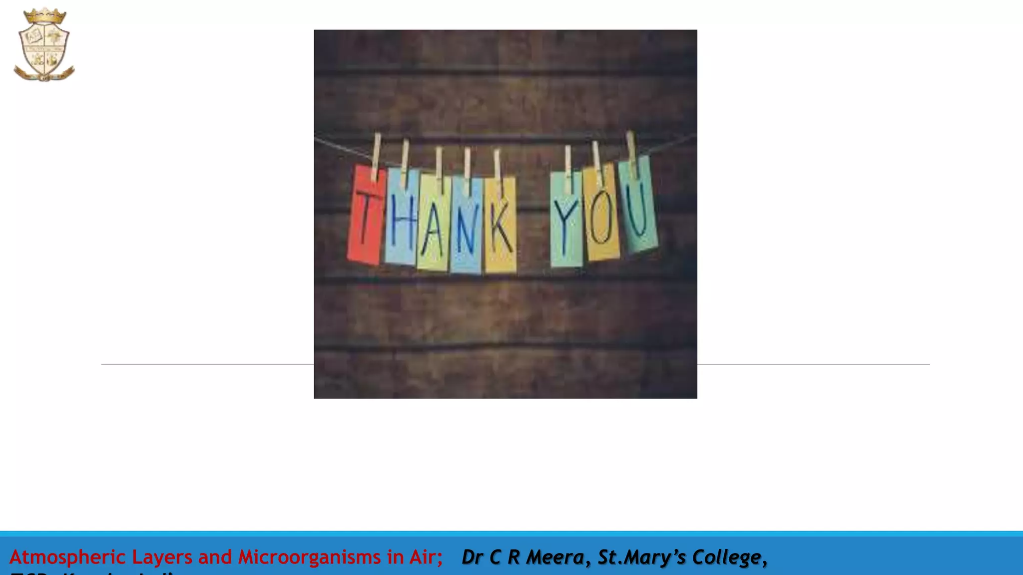 Atmospheric Layers and Microorganisms in Air; Dr C R Meera, St.Mary’s College,
 