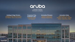 Intelligent Edge Division
Intelligent Edge Networking for
the Mobile, Cloud, and IoT Era
“Customer First,
Customer Last”
Dedicated Sales
and Support
Innovation Pioneers
Leader in Wired and
Wireless Networking
Innovation Hubs
Santa Clara, CA -HQ,
Portland, Roseville, Canada,
China, Costa Rica, India
 
