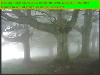 Haizeak badu hezetasuna, ur-lurrun eran. Kilogramo bat aire
lehorreko zenbat gramo ur dagoen adieraziz

 