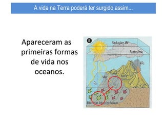 Apareceram as
primeiras formas
de vida nos
oceanos.
A vida na Terra poderá ter surgido assim...
 