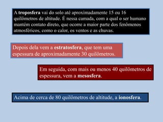  retém parte do calor absorvido pelo planeta.Fazendo com que as temperaturas na superfície terrestre sejam favoráveis ao desenvolvimento da vida. 