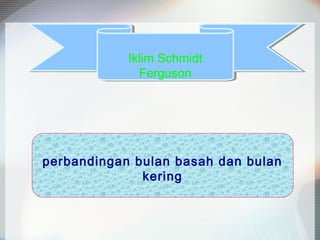 Iklim Schmidt
Iklim Schmidt
Ferguson
Ferguson

perbandingan bulan basah dan bulan
kering

 