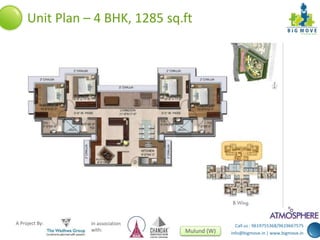 Call us : 9619755368/9619667575 
info@bigmove.in | www.bigmove.in 
Unit Plan – 4 BHK, 1285 sq.ft 
A Project By: In association 
with: Mulund (W) 
 