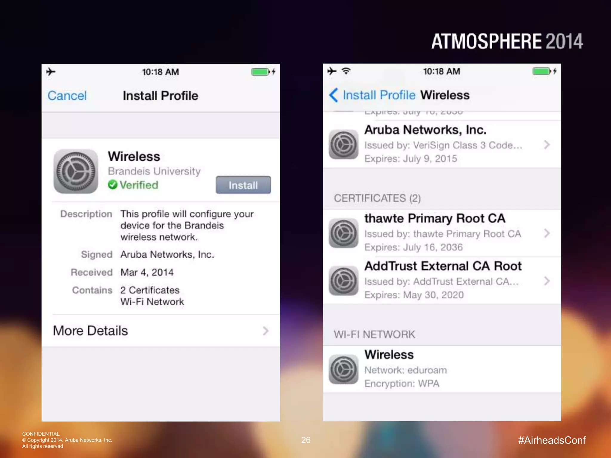 CONFIDENTIAL
© Copyright 2014. Aruba Networks, Inc.
All rights reserved
26 #AirheadsConf
 