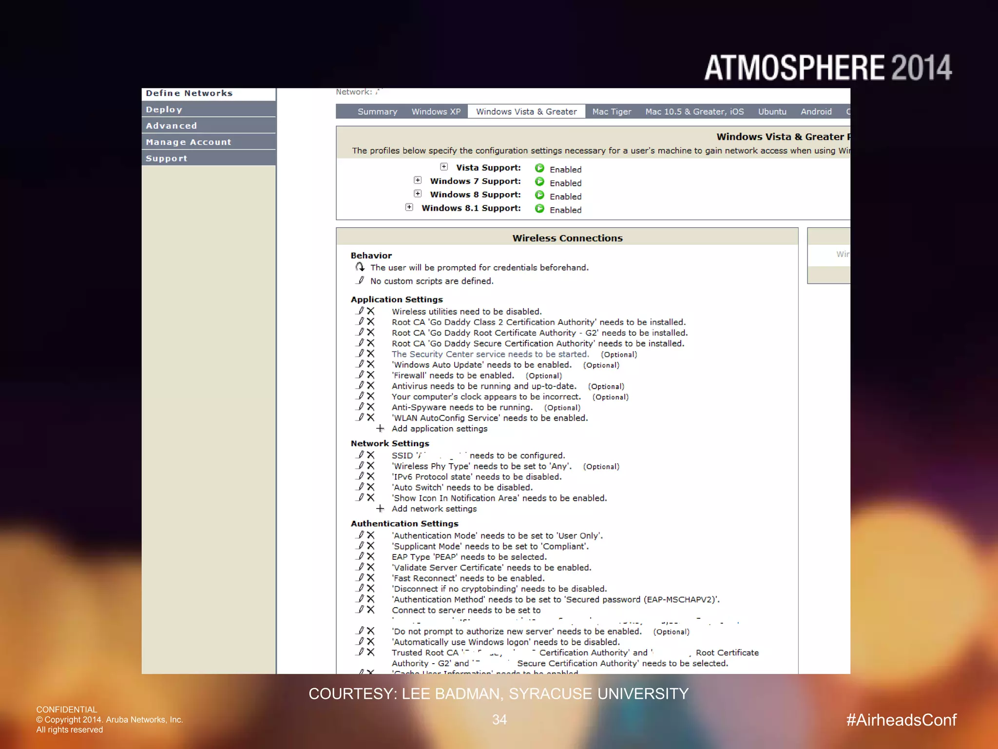 CONFIDENTIAL
© Copyright 2014. Aruba Networks, Inc.
All rights reserved
34 #AirheadsConf
COURTESY: LEE BADMAN, SYRACUSE UNIVERSITY
 