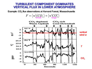 TURBULENT COMPONENT DOMINATES VERTICAL FLUX IN LOWER ATMOSPHERE vertical wind  w T CO 2 small  large Example: CO 2  flux observations at Harvard Forest, Massachusetts 