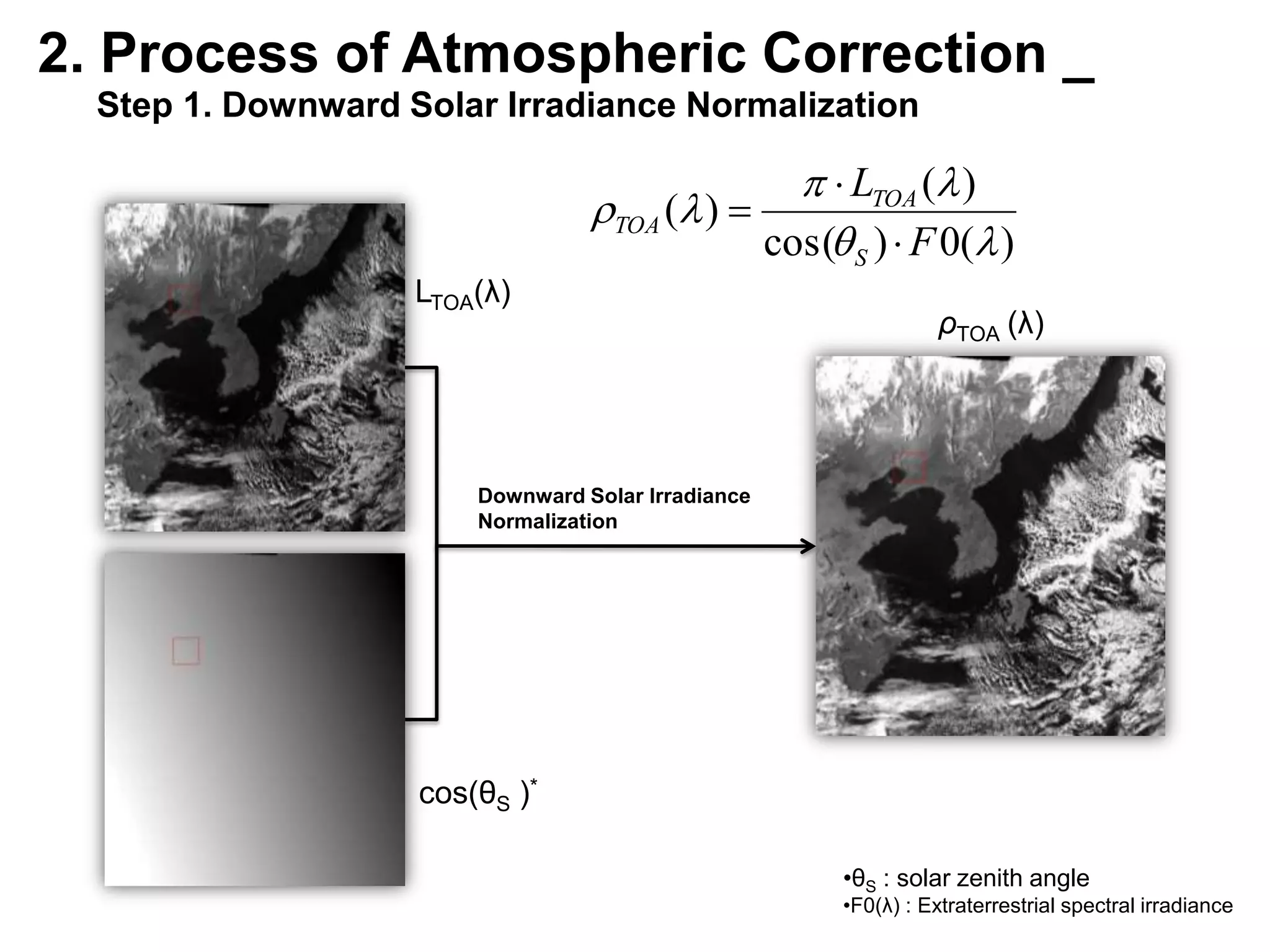 1. Introduction _Atmospheric CorrectionClear water / thin aerosol caseCase 1 water : LWis 1~7% of LTOA*Lr:  Radiance of molecular scattering La : Radiance of aerosol scattring*Lw : Radiance of Ocean