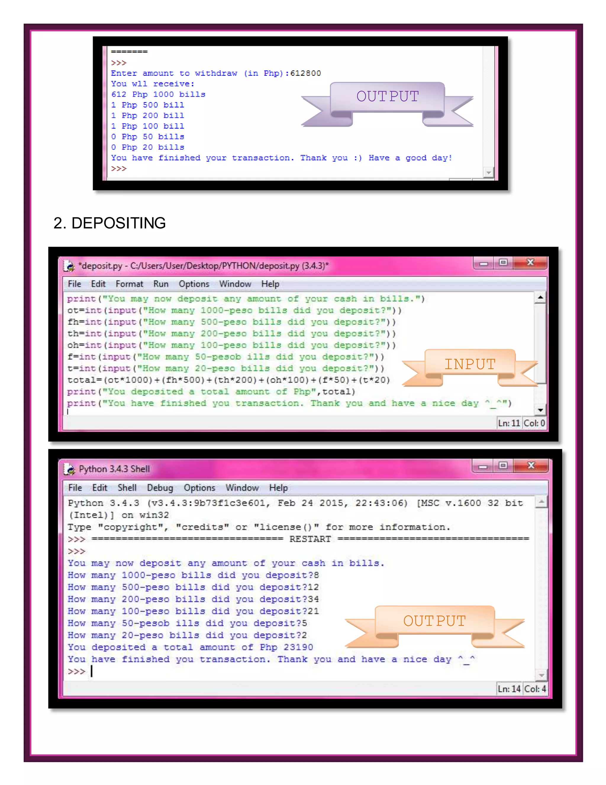 Atm simulation program using python | PDF