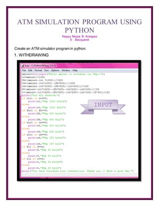 Atm simulation program using python | PDF