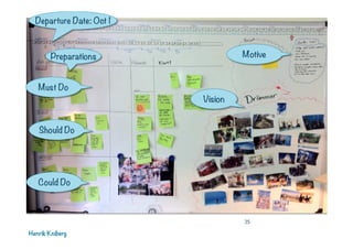 Henrik Kniberg
35
Vision
Motive
Must Do
Departure Date: Oct 1
Should Do
Could Do
Preparations
 