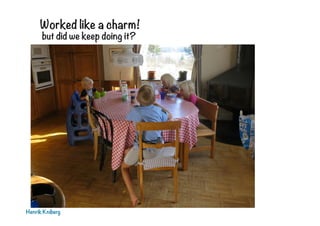 Worked like a charm!
Henrik Kniberg
but did we keep doing it?
 