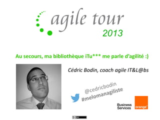 Au secours, ma bibliothèque iTu*** me parle d’agilité :)
Cédric Bodin, coach agile IT&L@bs

 