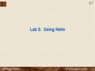 87
© 2018 Brent Laster@BrentCLaster
87
Lab 5: Using Helm
 
