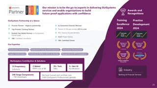 Our mission is to be the go-to experts in delivering OutSystems
services and enable organizations to build
future-proof applications with confidence
OutSystems Partnership at a Glance
Our Expertise
Premier Partner - Highest partnership
Top Premier Training Partner
4x Innovation Awards Winners
Partner of the year winners 6X in a row
17+ Industry Awards Winners
OutSystems Architecture OutSystems Training and Enablement OutSystems Development
Legacy Modernization OutSystems Platform Admin & DevOps Recognized for BFSI Competency
Ranked Top Global Partner on OutSystems
Partner page
4.6/5 Project Rating
700+ Certified Consultants
Marketplace Contribution & Solutions
13 Proprietary
Solutions
5+ Gen AI
Accelerators
246 Forge Components
- 75K downloads
We have trained and certified over
1500 OutSystems Professionals globally
70+ Tech
Talks
3 Global
MVPs out of 80
100+ Satisfied Clients
25
Awards and
Recognitions
Industry
Banking & Financial Services
Practice
Development
2024
Training
Excellence
2024
 