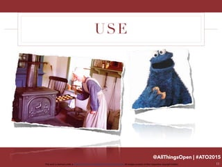 @AllThingsOpen | #ATO2015
This work is licensed under a Creative Commons Attribution 3.0 Unported License. All images property of their respective copyright holders
USE
11
 