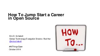 How To Jump Start a Career
in Open Source
Eric D. Schabell
Global Technology Evangelist Director, Red Hat
@ericschabell
#A...