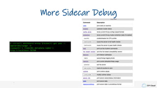 IBM Cloud
More Sidecar Debug
$ istioctl dashboard envoy $(kubectl get pod -l
app=productpage -o
jsonpath='{.items[0].metadata.name}')
http://localhost:56740
 