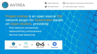 32
Project Antrea is an open source CNI
network plugin for Kubernetes based
on Open vSwitch, providing:
• Pod network conn...