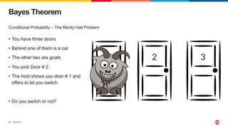 ©2023 F5
31
Conditional Probability – The Monty Hall Problem
Bayes Theorem
• You have three doors
• Behind one of them is a car
• The other two are goats
• You pick Door # 2
• The host shows you door # 1 and
offers to let you switch
• Do you switch or not?
1 3
2
 