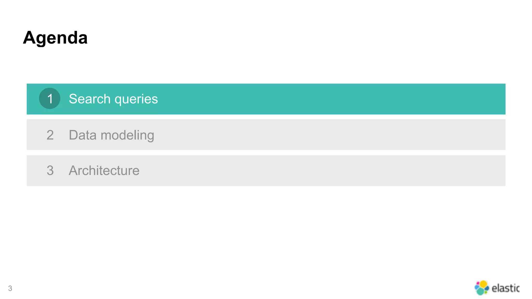 3
Agenda
Search queries
Data modeling
Architecture
1
2
3
 
