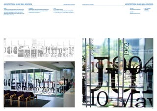 architectural glass wall graphics	                                                                                          manilla district hospital   manilla district hospital	   architectural glass wall graphics

BRIEF                                                concept                                         info                                                                                 studio                    softwares
To create an informative glass wall graphic that     Reflecting the various development stages and   01: Complete artwork.                                                                Rice Daubney Architects   InDesign
would hold the attention of patients away from       history of the hospital using a strong modern   02: Full length semi-frosted glass wall graphic.                                                               Photoshop
the nurses walking up and down the corridor          typographical arrangement.                      03: Close up of semi-frosted glass wall graphic.                                     client
behind the glass, while in the waiting area of the                                                                                                                                        Manilla Health Services
Manilla District Hospital.




01                                                                                                                                                      03




02                                                                                                                                                      04




18                                                                                                                                                                                                                              19
 