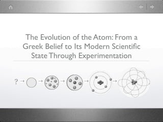 The Evolution of the Atom: From a
    Greek Belief to Its Modern Scientiﬁc
      State Through Experimentation


?
 
