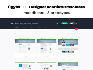 Ügyfél →← Designer konﬂiktus feloldása
moodboards & prototypes
 