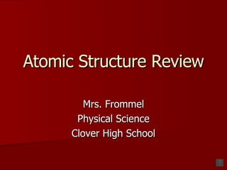 Atomic Structure Review Mrs. Frommel Physical Science Clover High School 