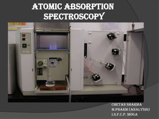 ATOMIC ABSORPTION
SPECTROSCOPY
Chetan Sharma
m.Pharm (Analysis)
I.s.f.c.p. Moga
 