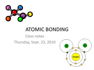 ATOMIC BONDING Class notes Thursday, Sept. 23, 2010 