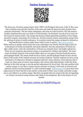 Atomic Energy Essay | PDF