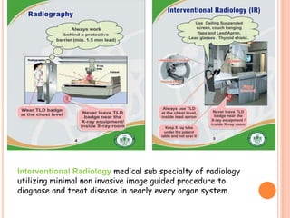Interventional Radiology medical sub specialty of radiology
utilizing minimal non invasive image guided procedure to
diagnose and treat disease in nearly every organ system.
 