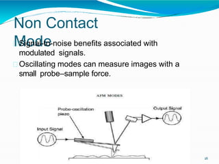 Non Contact
Mode
Signal-to-noise benefits associated with
modulated signals.
Oscillating modes can measure images with a
small probe–sample force.
18
 