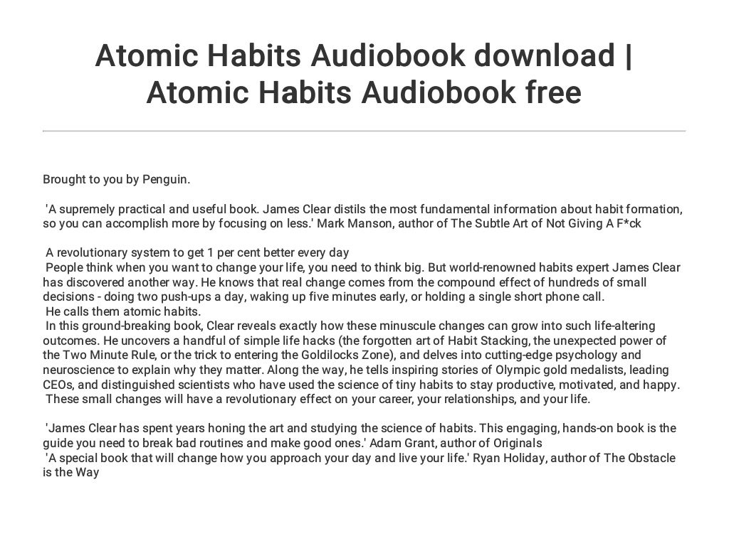 Atomic Habits Audiobook download Atomic Habits Audiobook free
