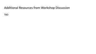 Additional Resources from Workshop Discussion
TBD
 