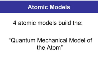 Atomic Models
4 atomic models build the:
“Quantum Mechanical Model of
the Atom”
 