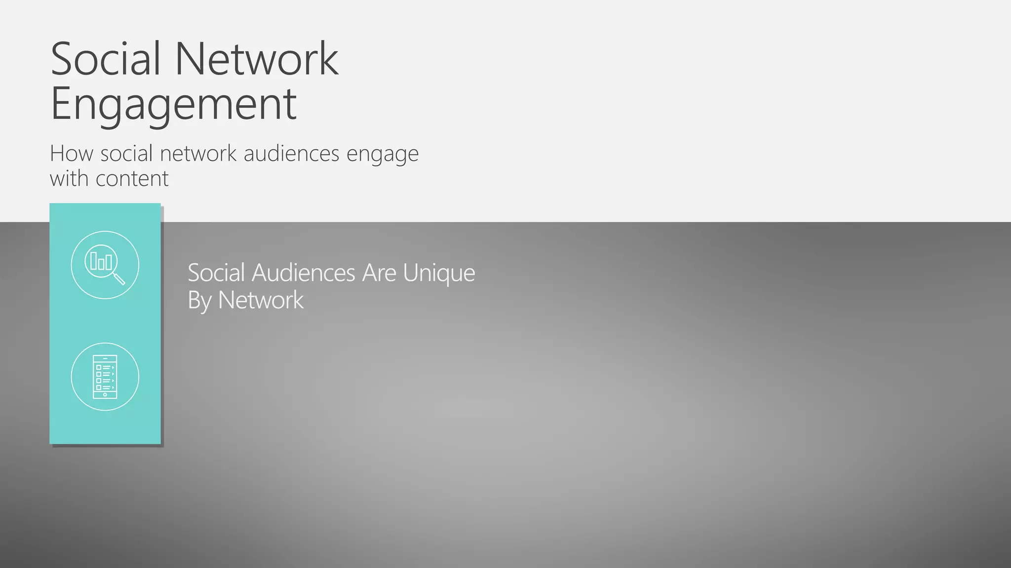 Social Network
Engagement
How social network audiences engage
with content
Social Audiences Are Unique
By Network
 