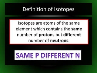 Summary Recap on Atomic Structure1. Definition of Isotopes2. Uses of Isotopes