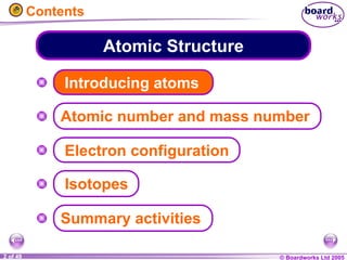 © Boardworks Ltd 2005
2 of 49
Atomic Structure
Electron configuration
Summary activities
Isotopes
Introducing atoms
Atomic number and mass number
Contents
 
