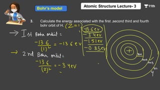 3. Calculate the energy associated with the first ,second third and fourth
bohr orbit of H.
Bohr’s model
Atomic Structure Lecture- 3
 